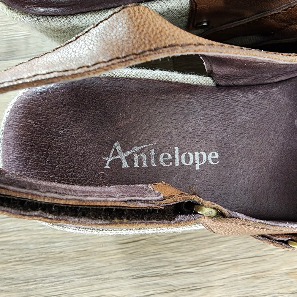 Antelope Sz 36 US 6 Slingback Wedge Sandals Brown Leather Strappy Platform Shoes - Picture 4 of 12